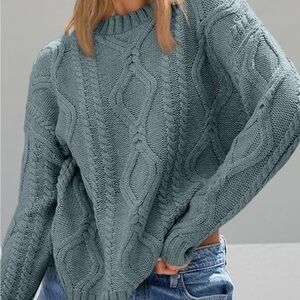 Elegant oversized Cable Knit Sweater in dark sage